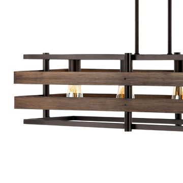 Horizon 34" Rustic Farmhouse Iron Linear LED Pendant - JONATHAN Y
